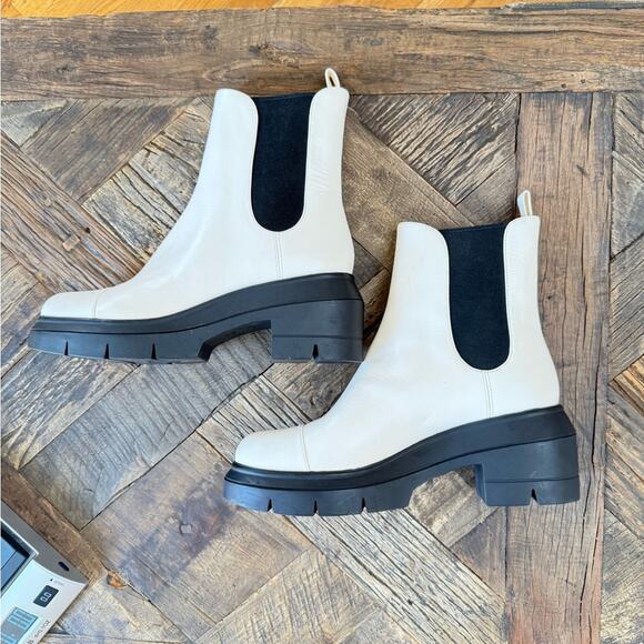Stuart Weitzman Norah Leather Lug-Sole Chelsea Ivory Booties - 8.5N - Picture 1 of 6